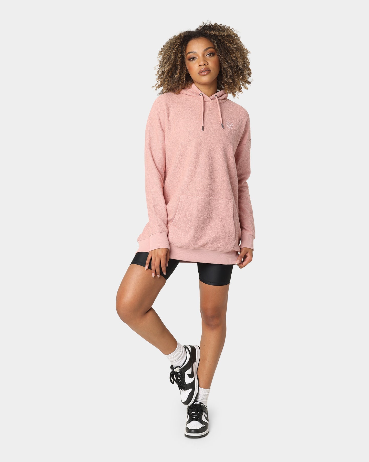 Sik Silk Women's Reverse Fleece Hoodie Dress Pink