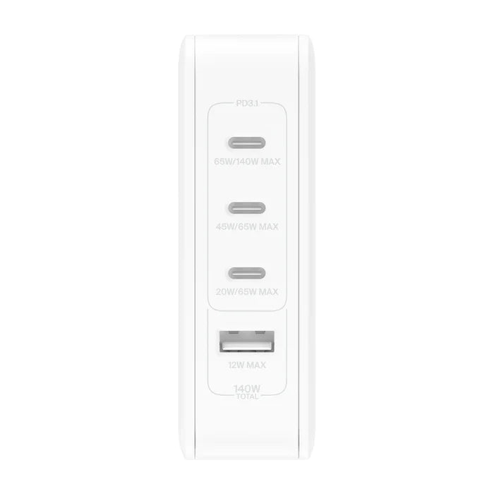 Belkin Cargador de Pared 140w GaN 4 (USB-C 140-65W / USB-C 65-45W / USB-C 65-20W /USB-A 12W)