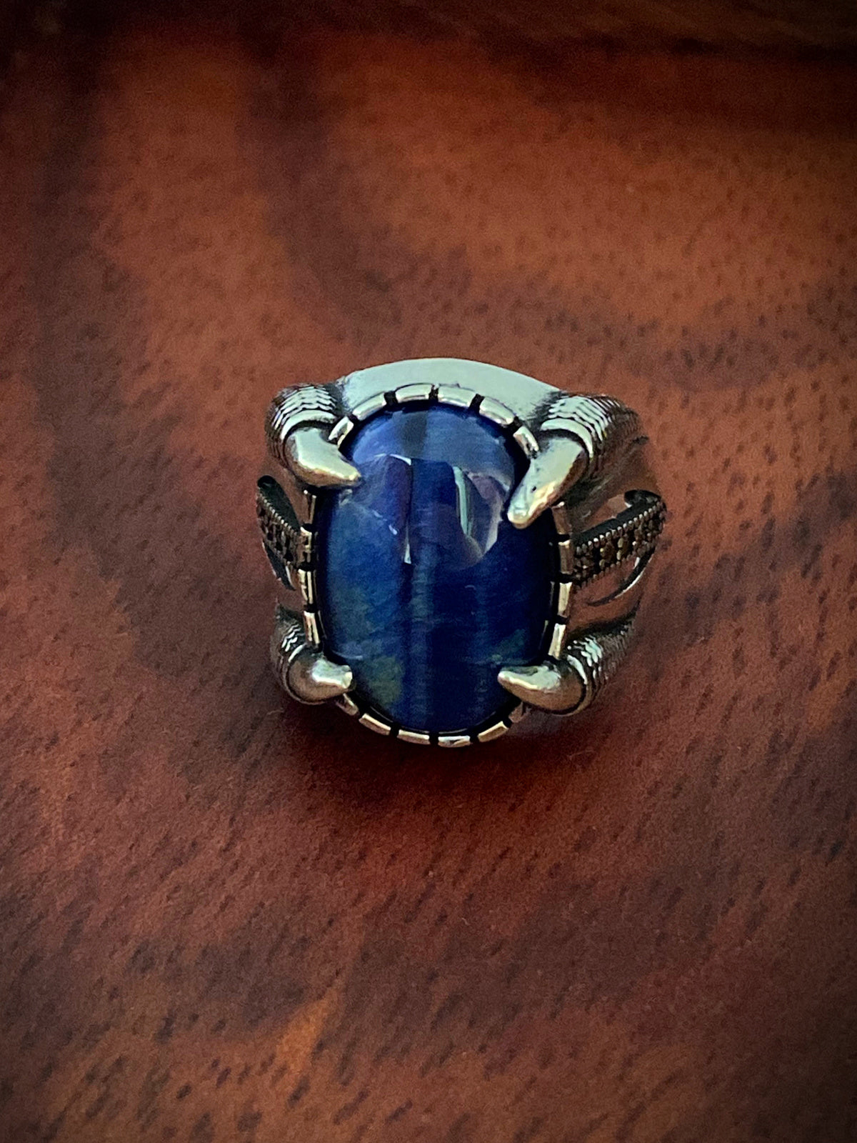 Blue Tiger Eye Claw Ring