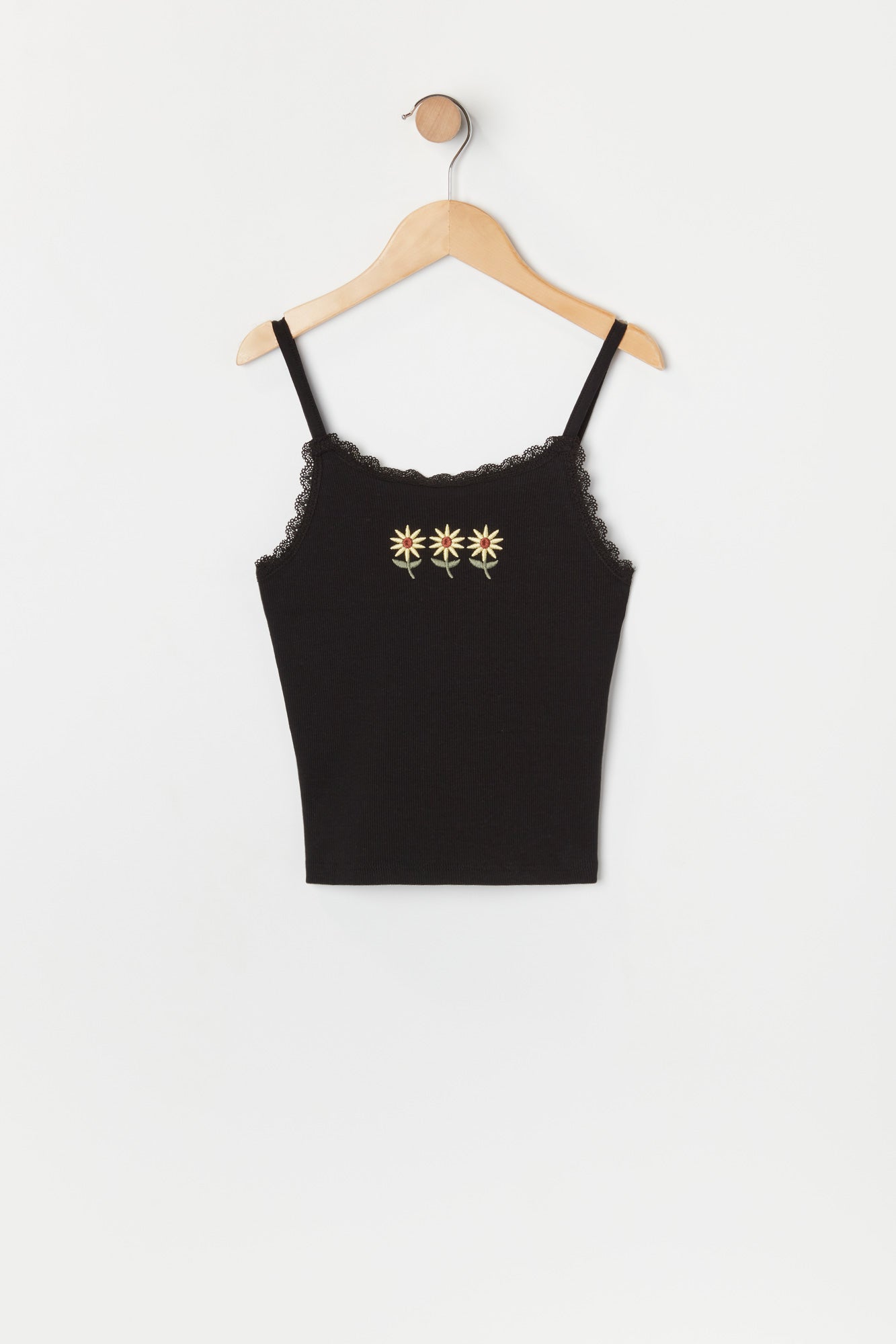 Camisole avec motif brodé Marguerite et liséré de dentelle pour fille