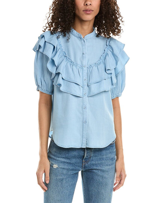 Stellah Denim Ruffle Top