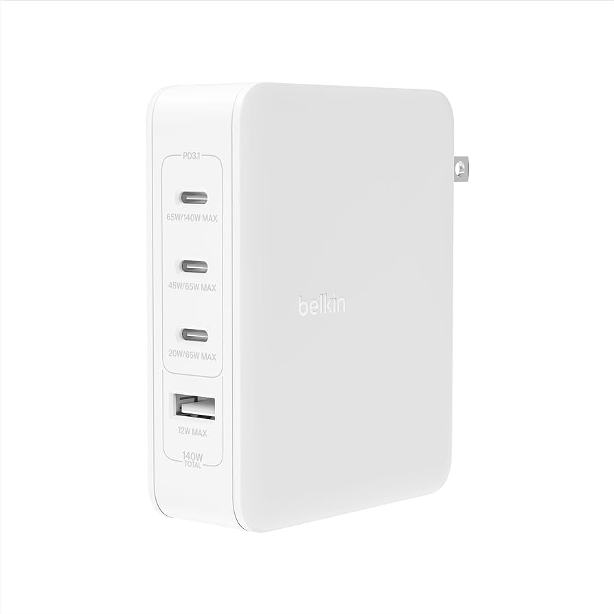 Belkin Cargador de Pared 140w GaN 4 (USB-C 140-65W / USB-C 65-45W / USB-C 65-20W /USB-A 12W)