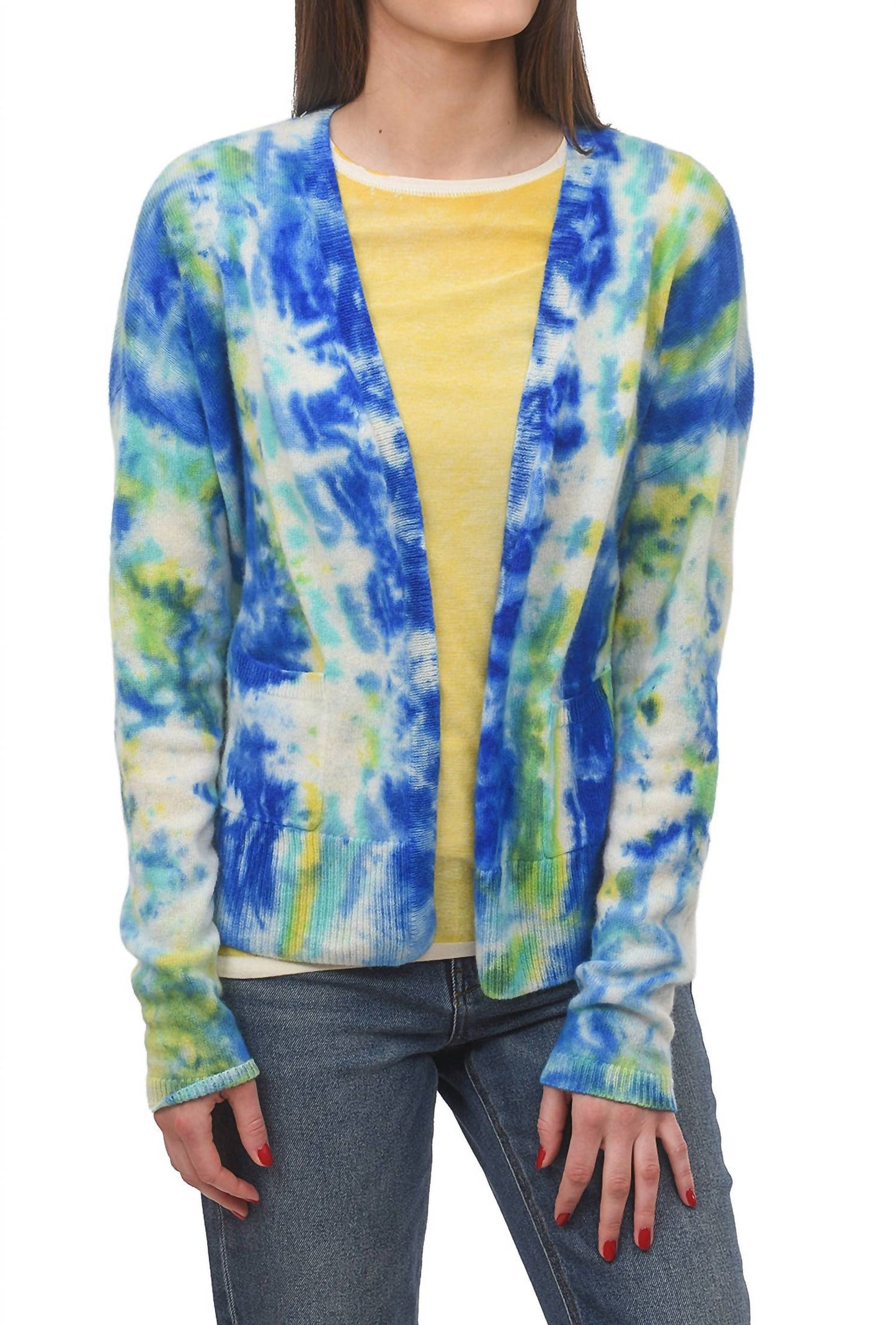 Tie-Dye Cashmere Cardie In Indigo Multi