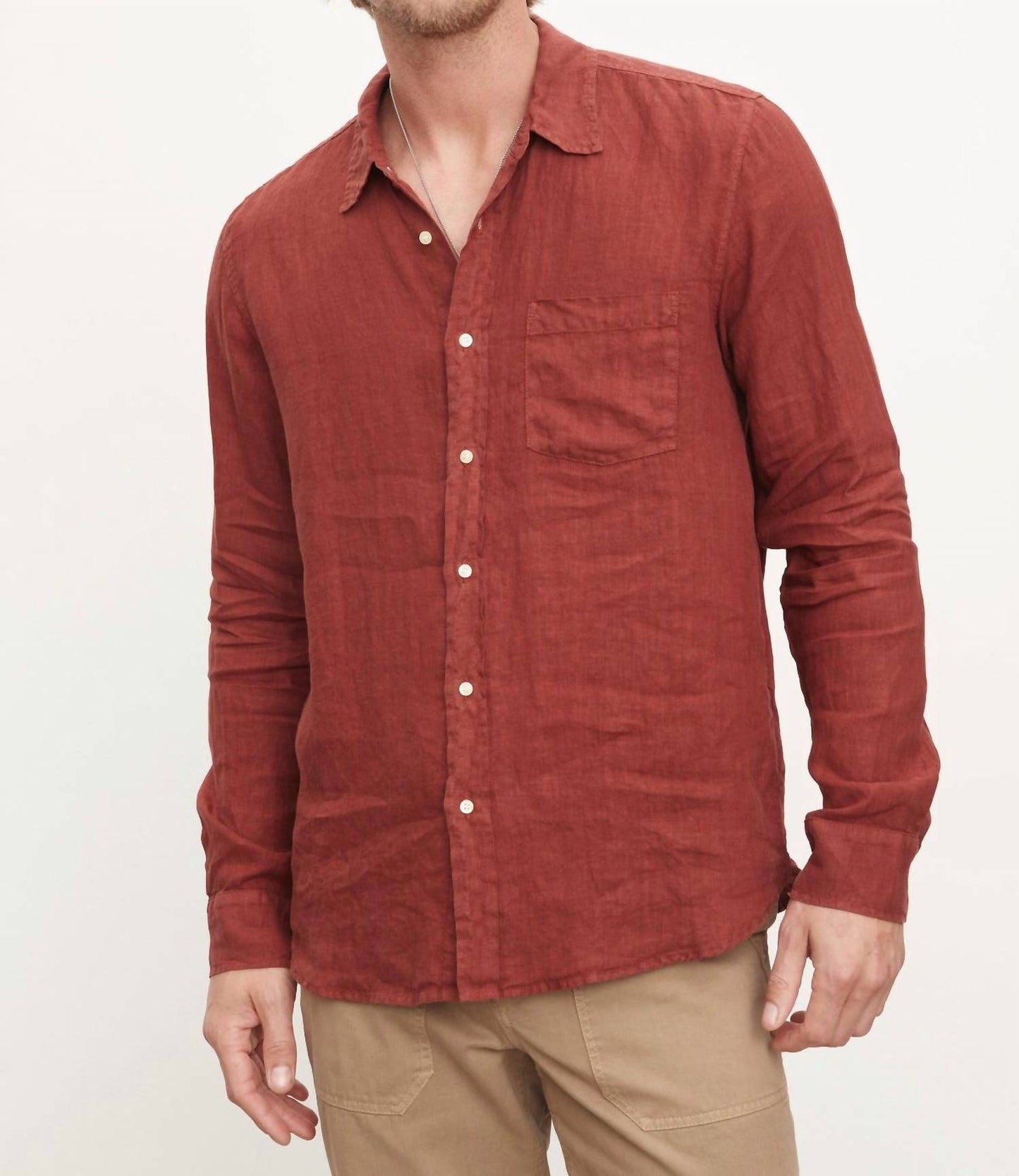 Benton Linen Button Up Shirt In Copper