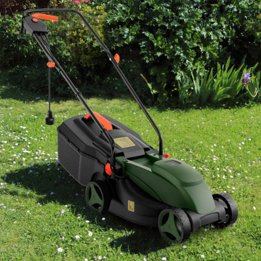 12-AMP 13.5 Inch Adjustable Electric Corded Lawn Mower with Collection Box-Green