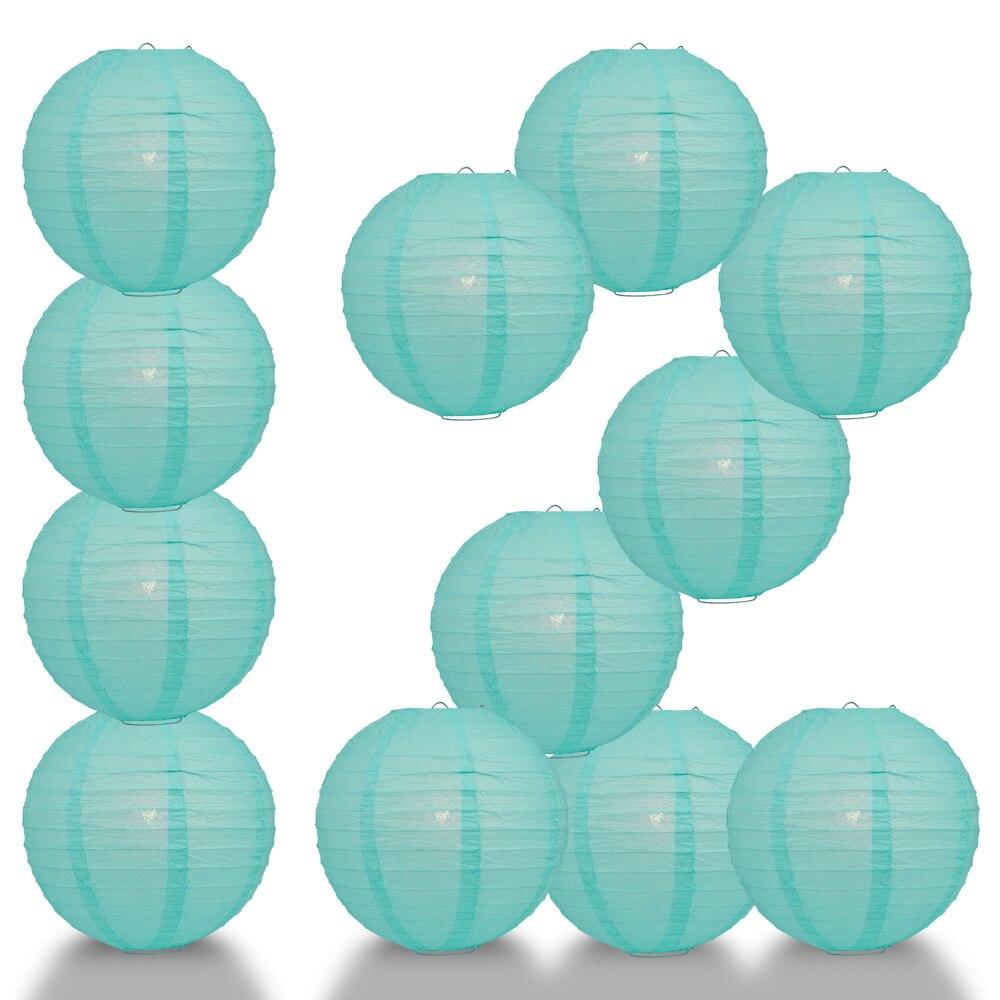 BULK PACK (12) 24" Water Blue Round Paper Lantern, Even Ribbing, Chinese Hanging Wedding & Party Decoration