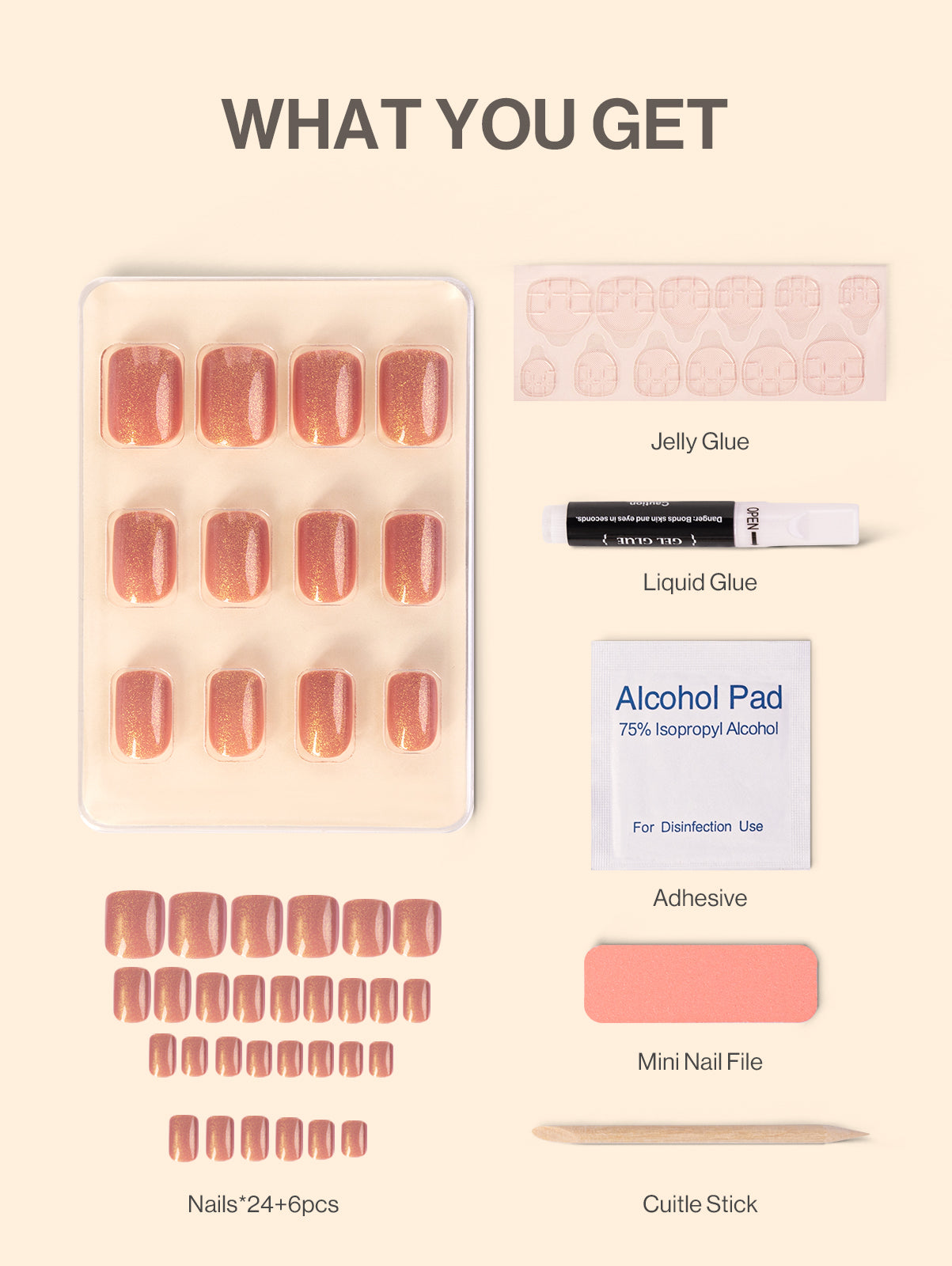 Acrylic Press On Nails - Short Square Rose Pink (US ONLY)