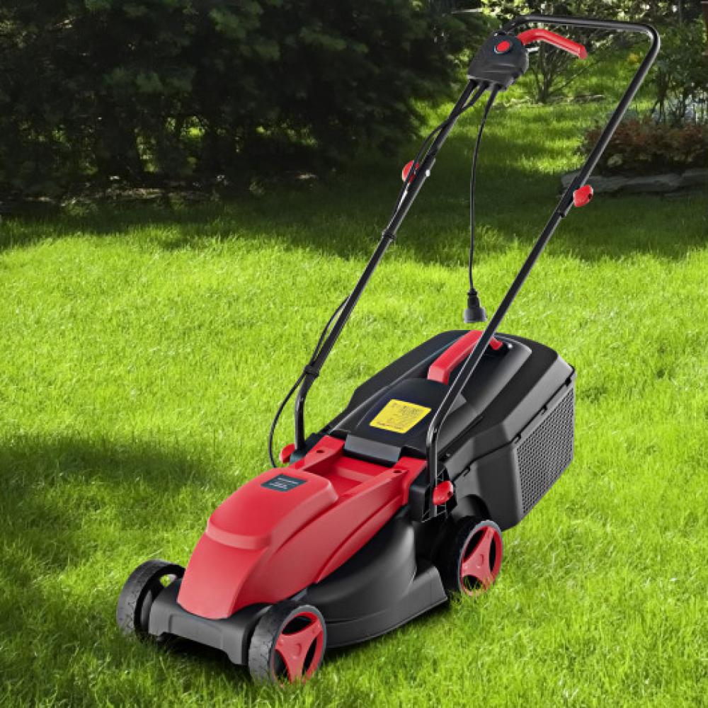 12-AMP 13.5 Inch Adjustable Electric Corded Lawn Mower with Collection Box-Green