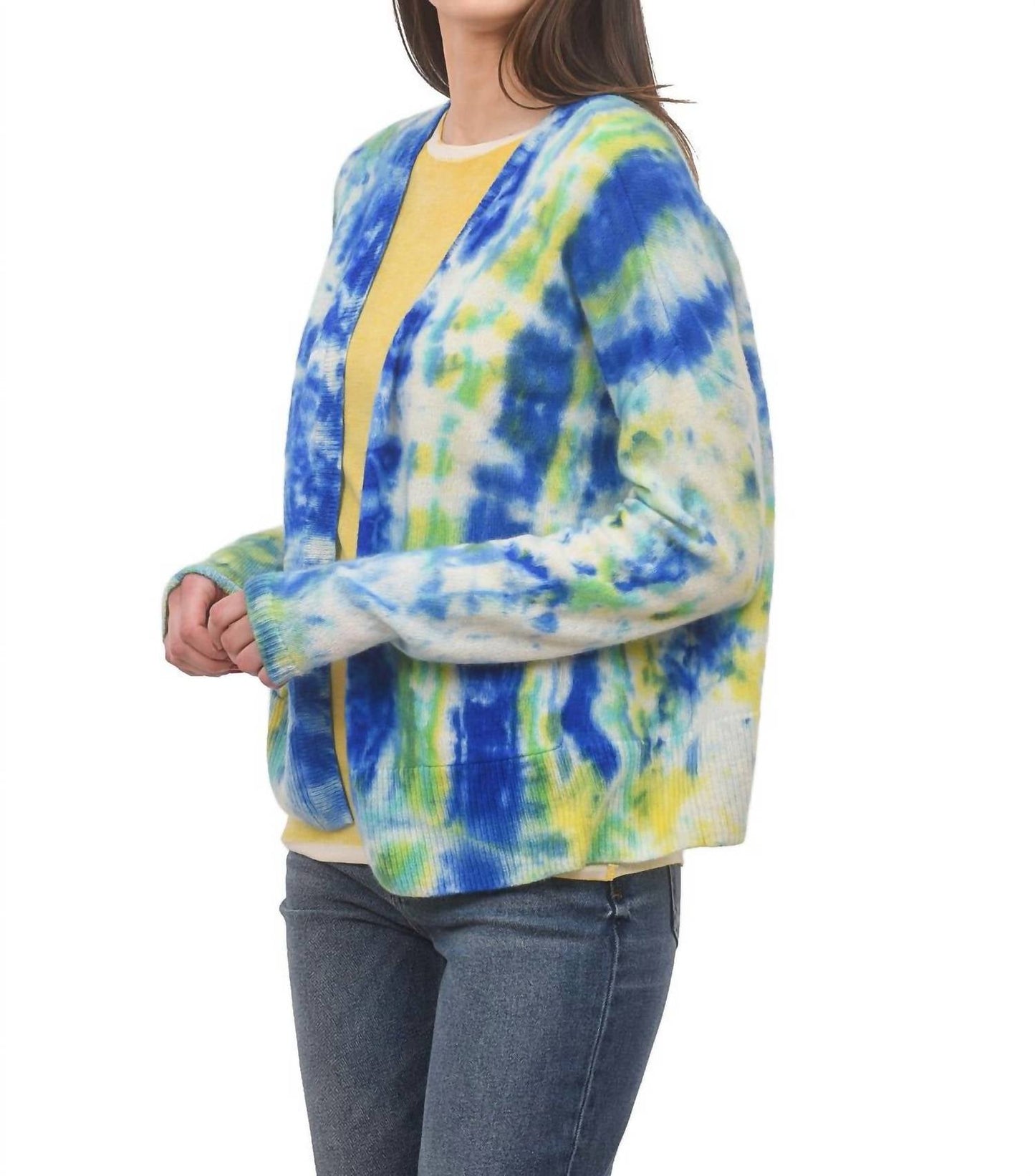 Tie-Dye Cashmere Cardie In Indigo Multi