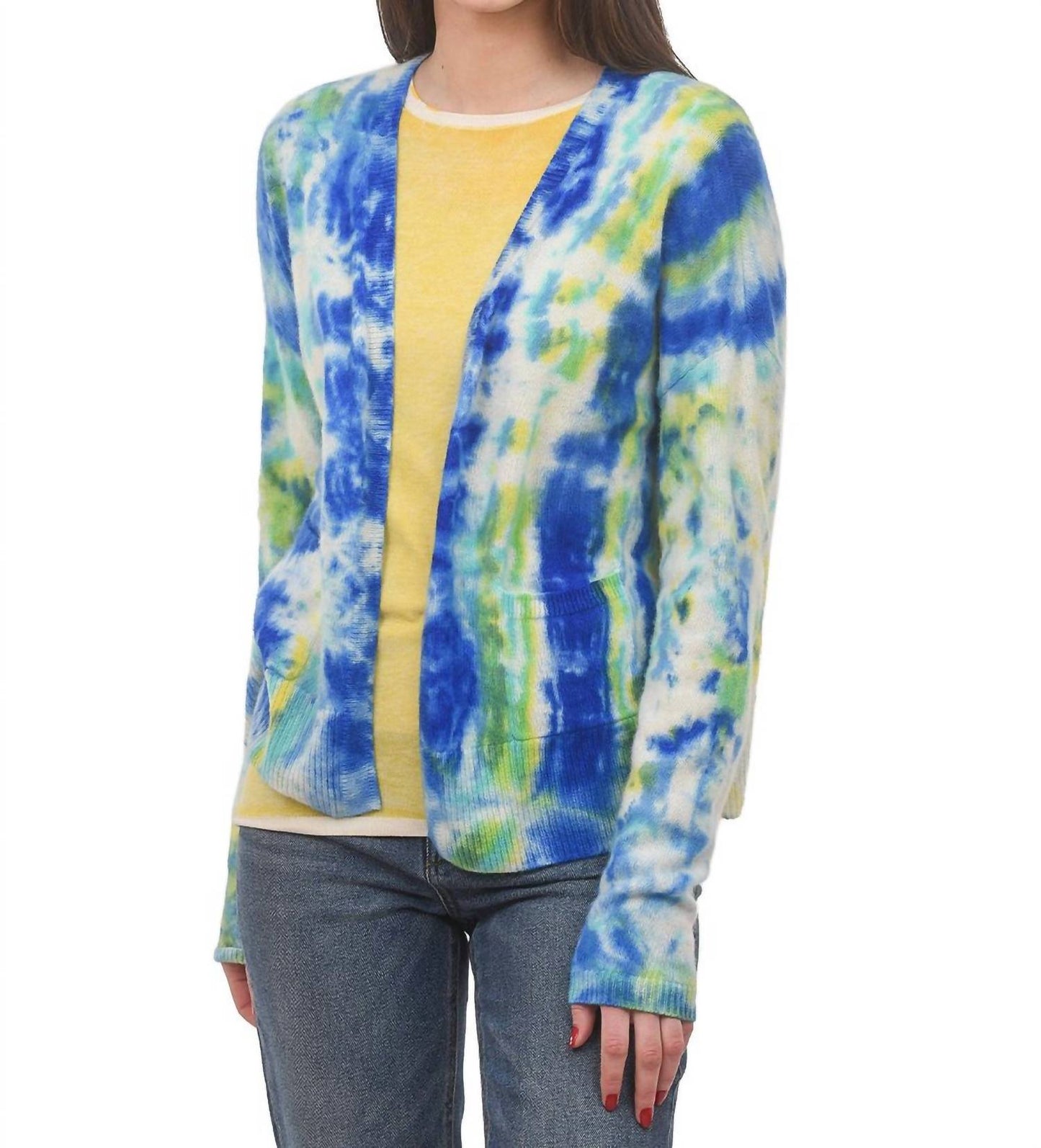 Tie-Dye Cashmere Cardie In Indigo Multi