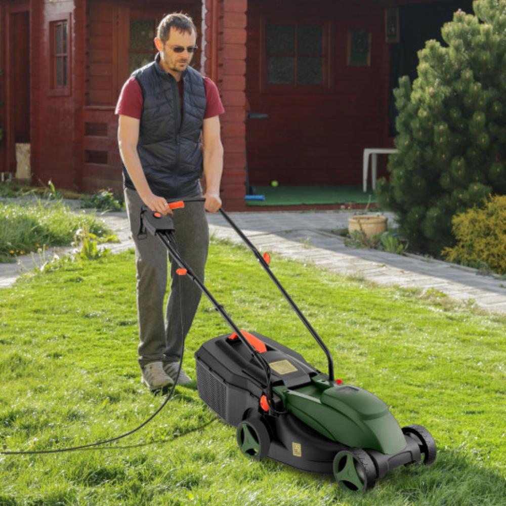 12-AMP 13.5 Inch Adjustable Electric Corded Lawn Mower with Collection Box-Green