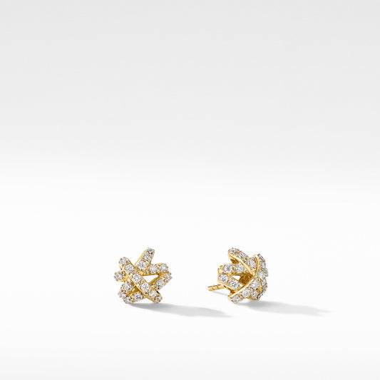 Crossover Stud Earrings in 18K Yellow Gold with Diamonds