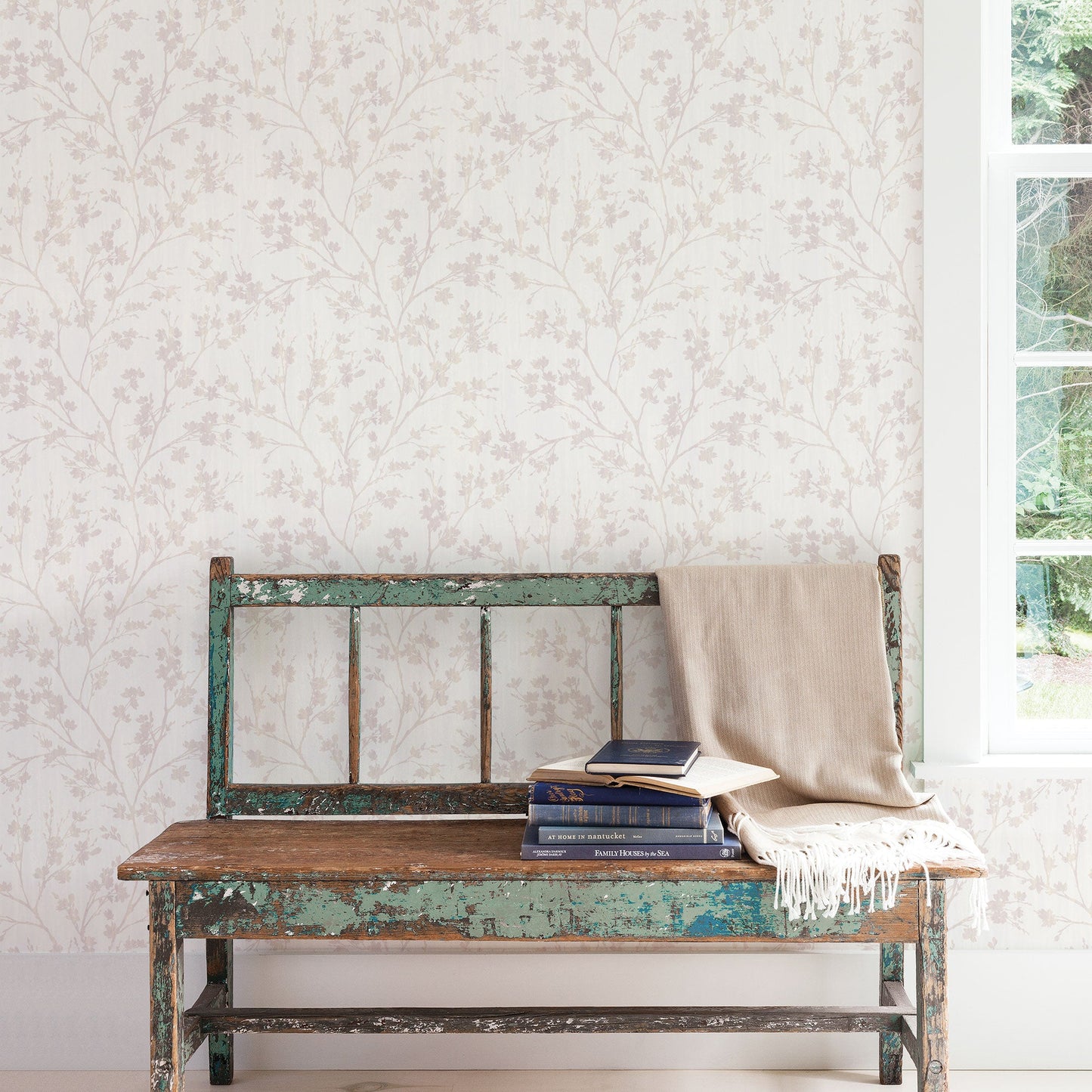 Wispy Branches White Wallpaper from the Secret Garden Collection