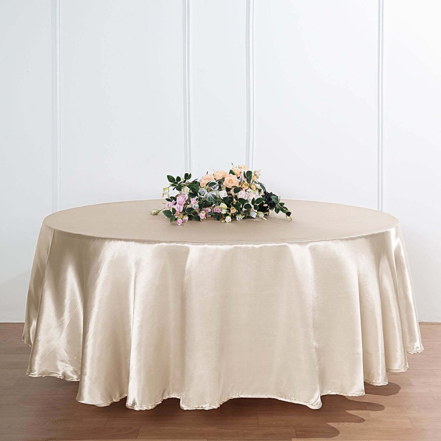 Beige Seamless Satin Round Tablecloth 90"