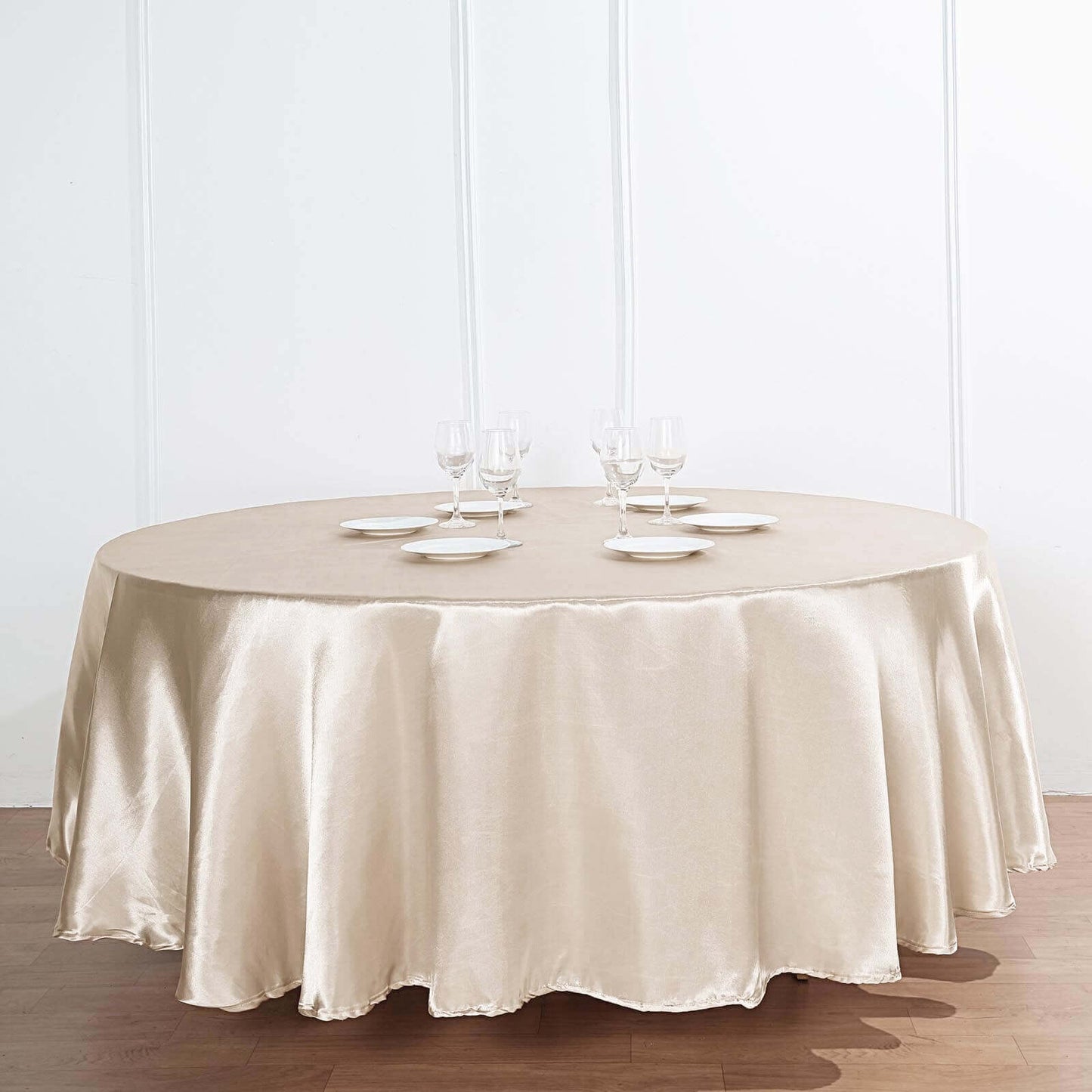 Beige Seamless Satin Round Tablecloth 90"