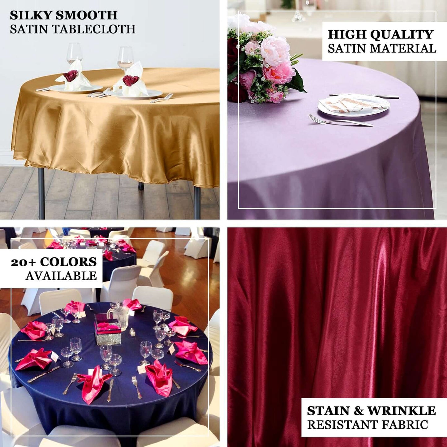 Beige Seamless Satin Round Tablecloth 90"