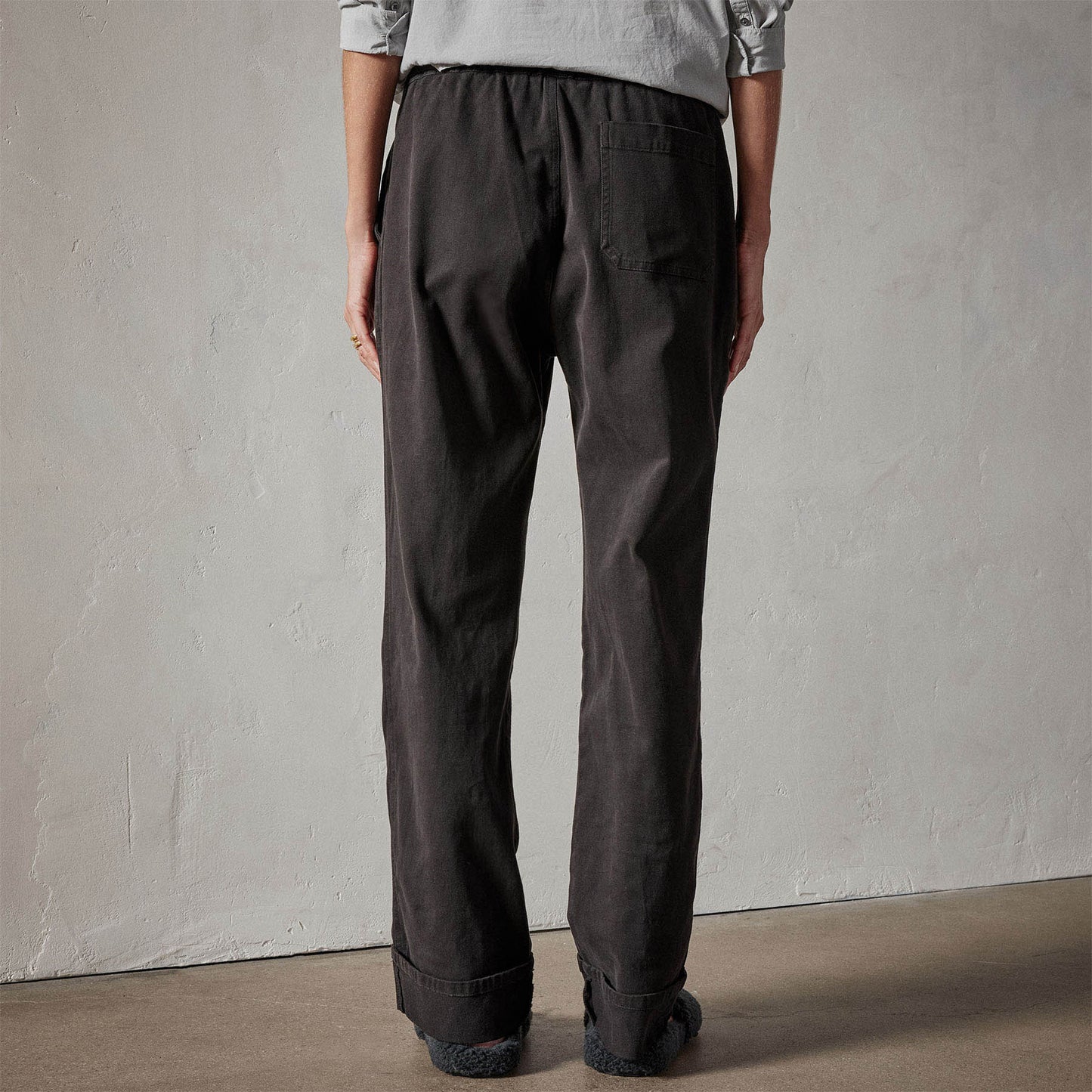 Brushed Cotton Twill Cuffed Trouser - Black