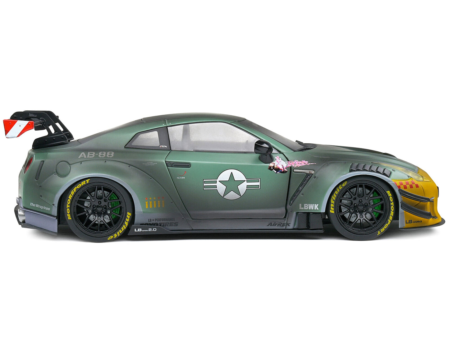 2022 Nissan GT-R R35 RHD Liberty Walk 2.0 Body Kit Army Competition 1/18 Diecast Model Car by Solido