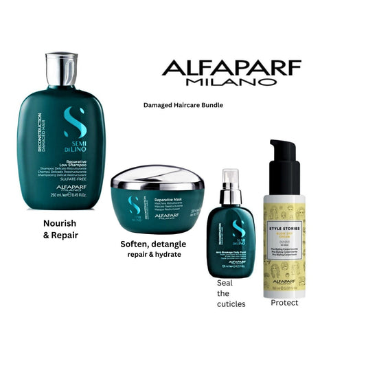 ALFAPARF Reconstruction Shampoo, mask, Anti-Breakage Daily Fluid & Blow dry cream