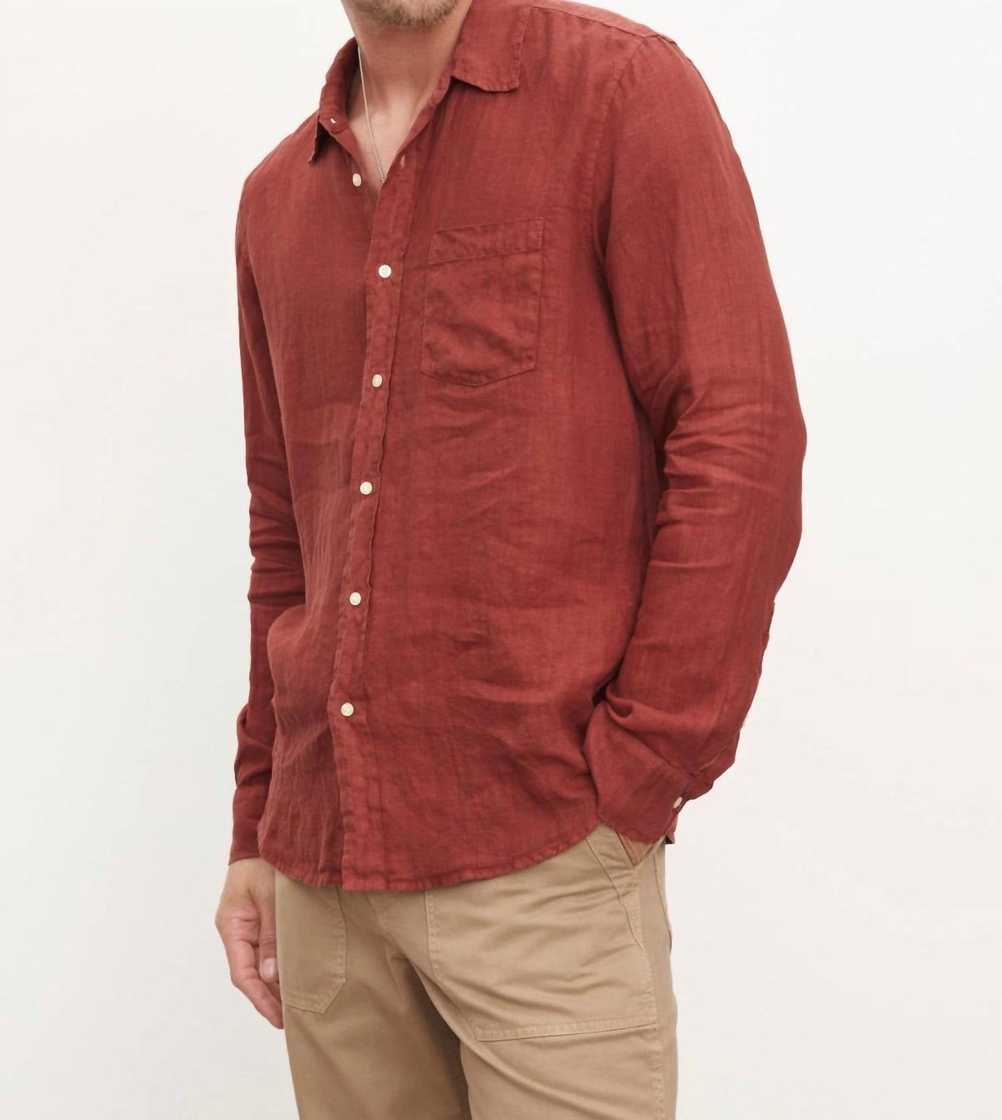 Benton Linen Button Up Shirt In Copper