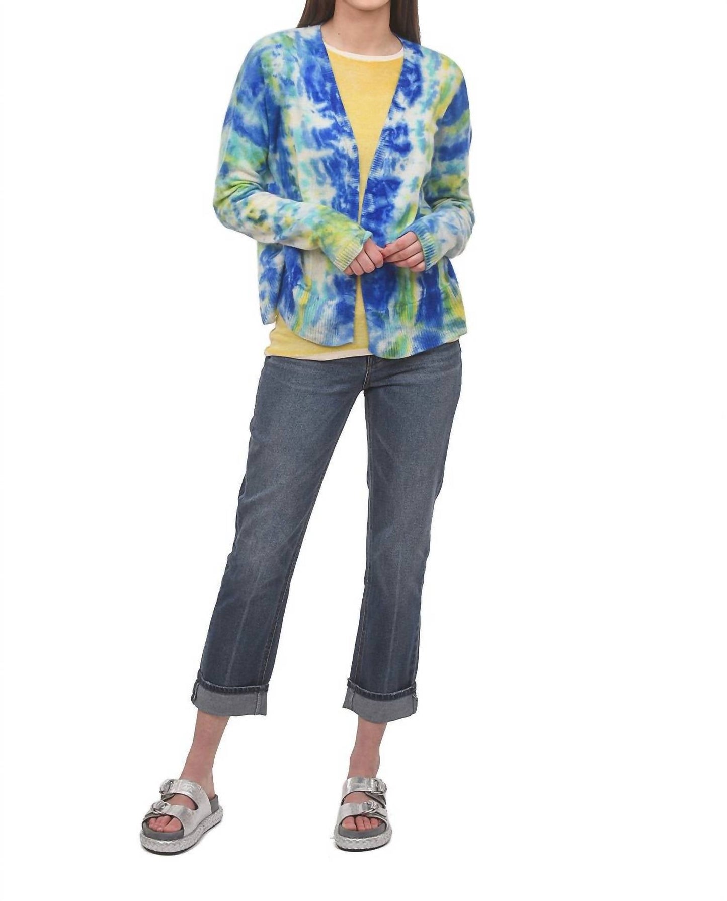 Tie-Dye Cashmere Cardie In Indigo Multi