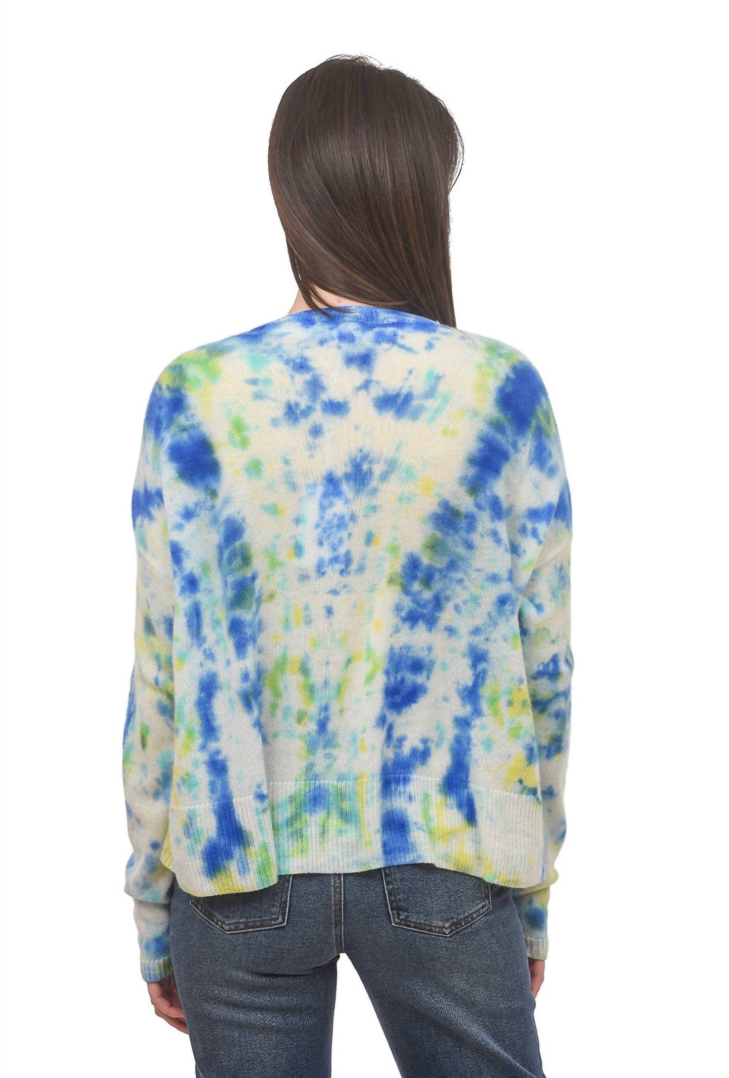 Tie-Dye Cashmere Cardie In Indigo Multi