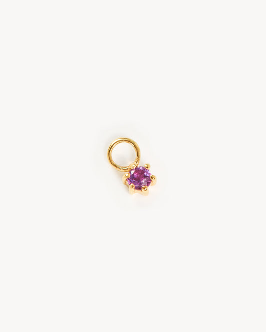 14k Solid Gold Birthstone Hoop Earring Charm - February - Amethyst