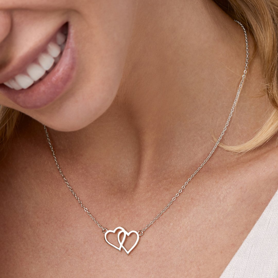 Brass 18k Rose Gold Interlocked Heart Necklace For Women