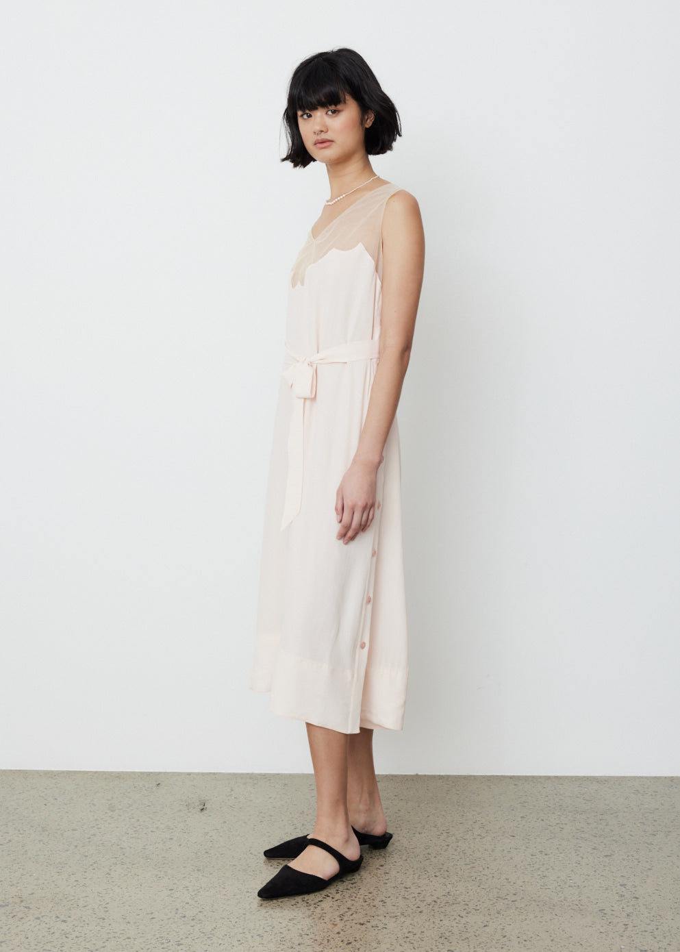 Scallop Tulle Neckline Slip Dress