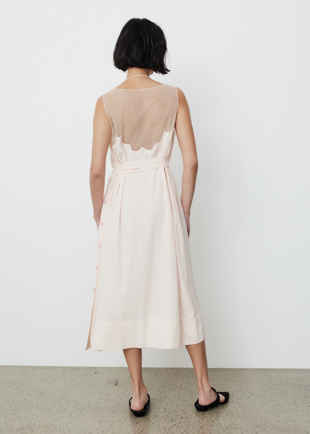 Scallop Tulle Neckline Slip Dress