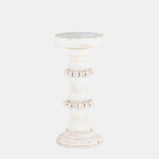 Wood, 11" Antique Style Candle Holder, White